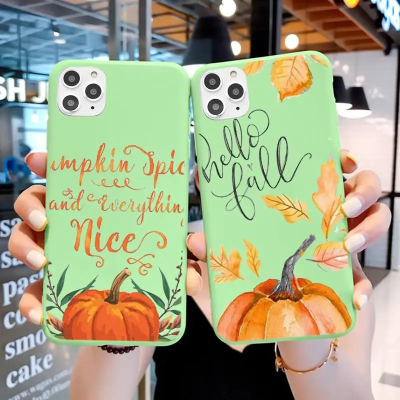 

Pumpkin Happy Fall Phone Case For IPhone 6 6s 7 8 Plus X Xs Xr Xsmax 11 12 Pro Promax 12mini Candy Green Silicone Cover
