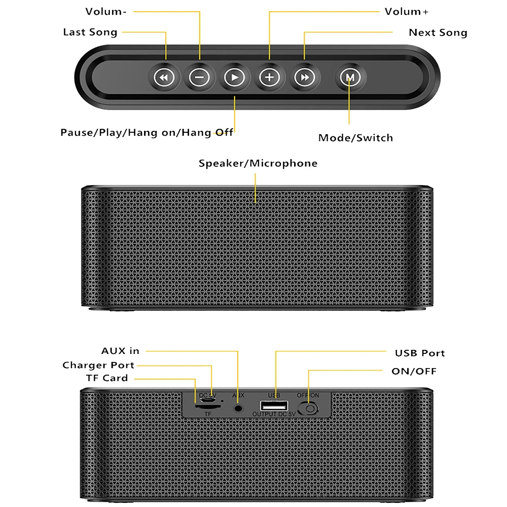 Bluetooth Динамик Сенсорный сабвуфер тяжелый бас квадратная коробка стерео мини 3000