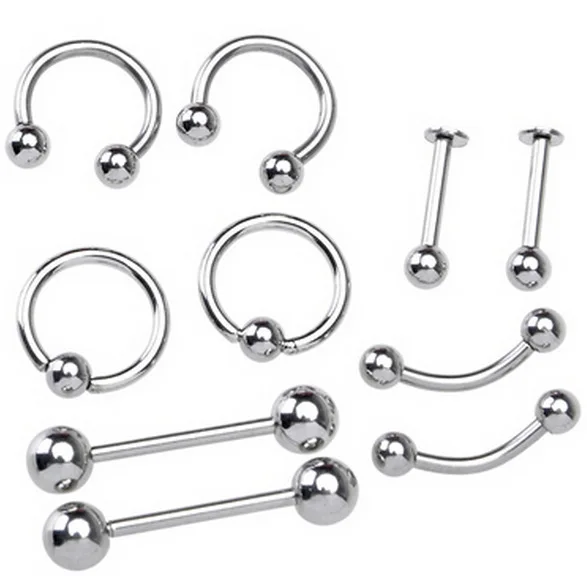 

10PCS/Set Piercing Mixed Set Stainless Steel Tongue Nails Lip Nails Belly Button Ring Eyebrow Nails Breast Ring Body Jewelry