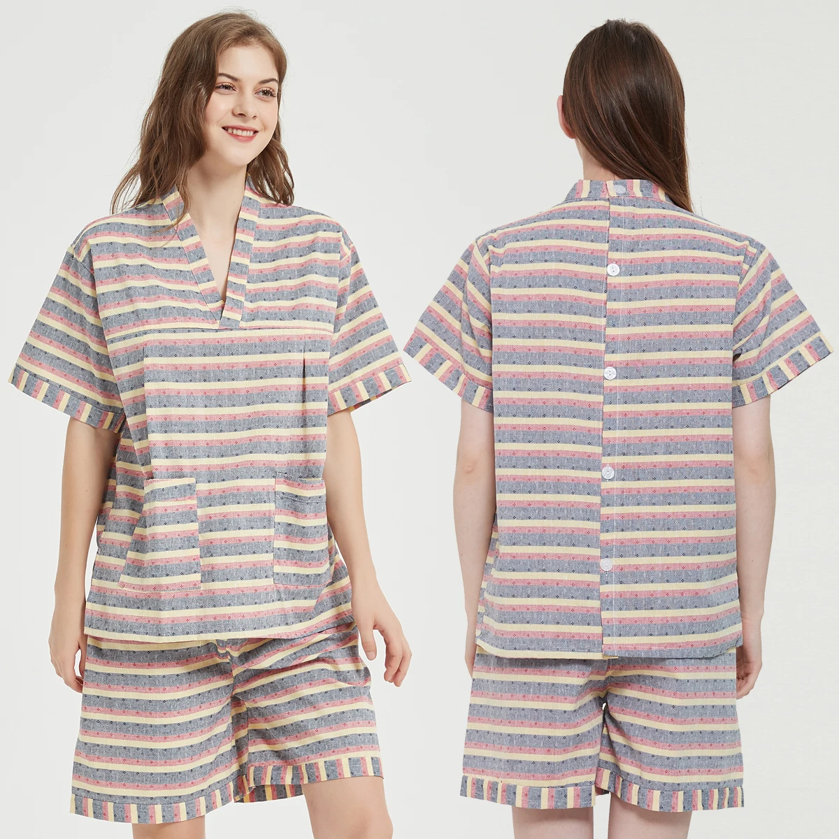 Pajamas Set Male Cotton Short-Sleeved Couples Lovers Men's Summer Spring Leisure Loose Clothing Summer Loose Men Sleepwear Tops