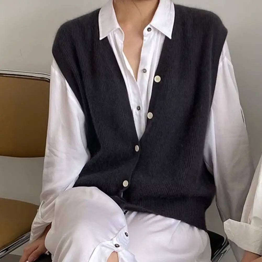 

Женская мода, Осень-зима, теплый вязаный кардиган, свитер, жилет, повседневный Свободный жилет для женщин, свитеры без рукавов Q4E0