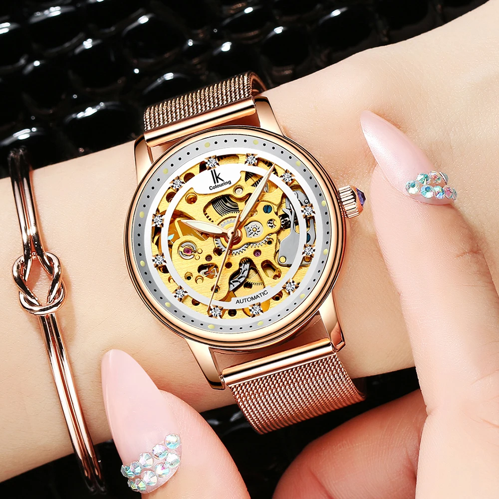 

Luxury Women's Watch Crystal Skeleton Luminous Auto Mechanical Wristwatch with Gift Box