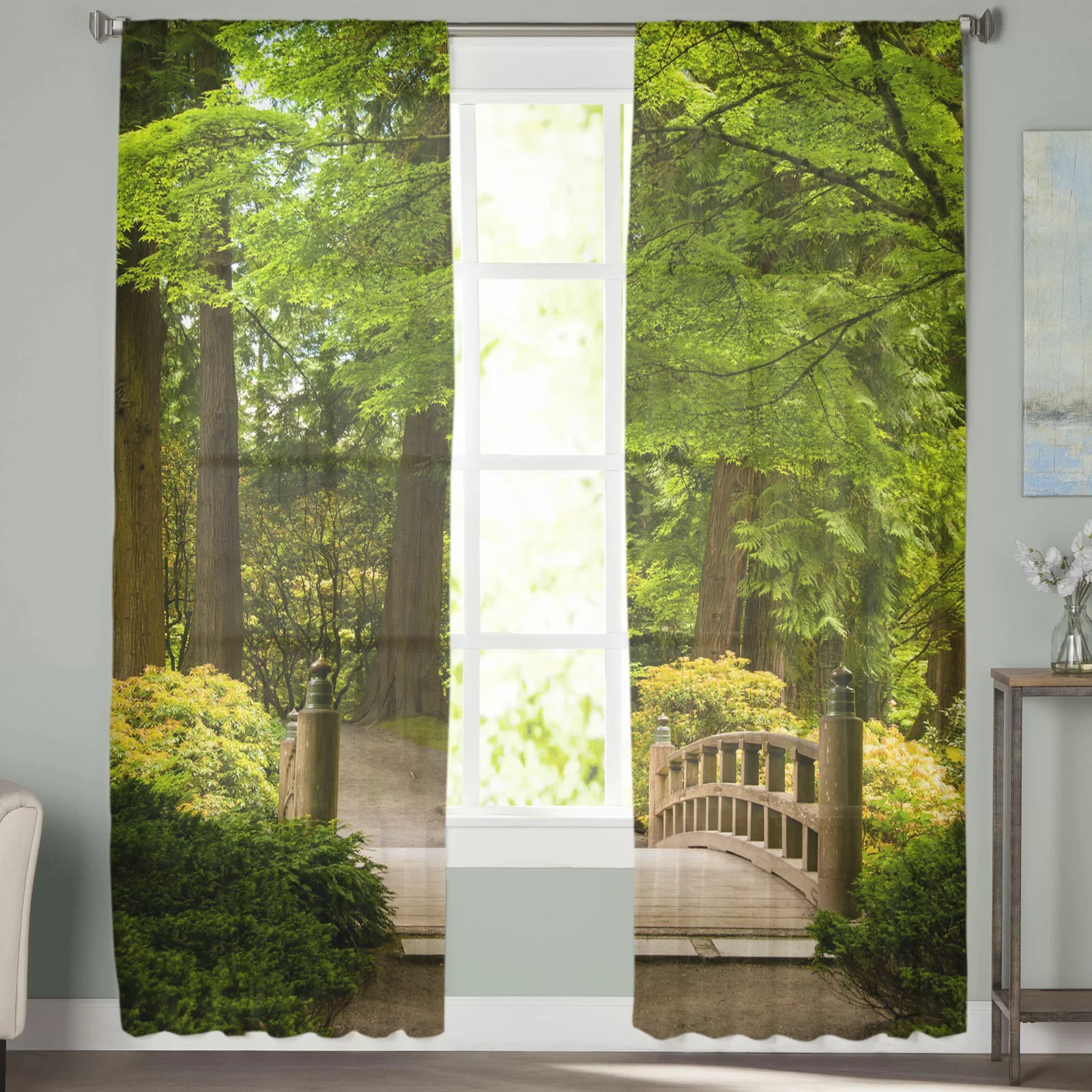 Тюлевые занавески для сада деревянного моста леса гостиной спальни вуаль