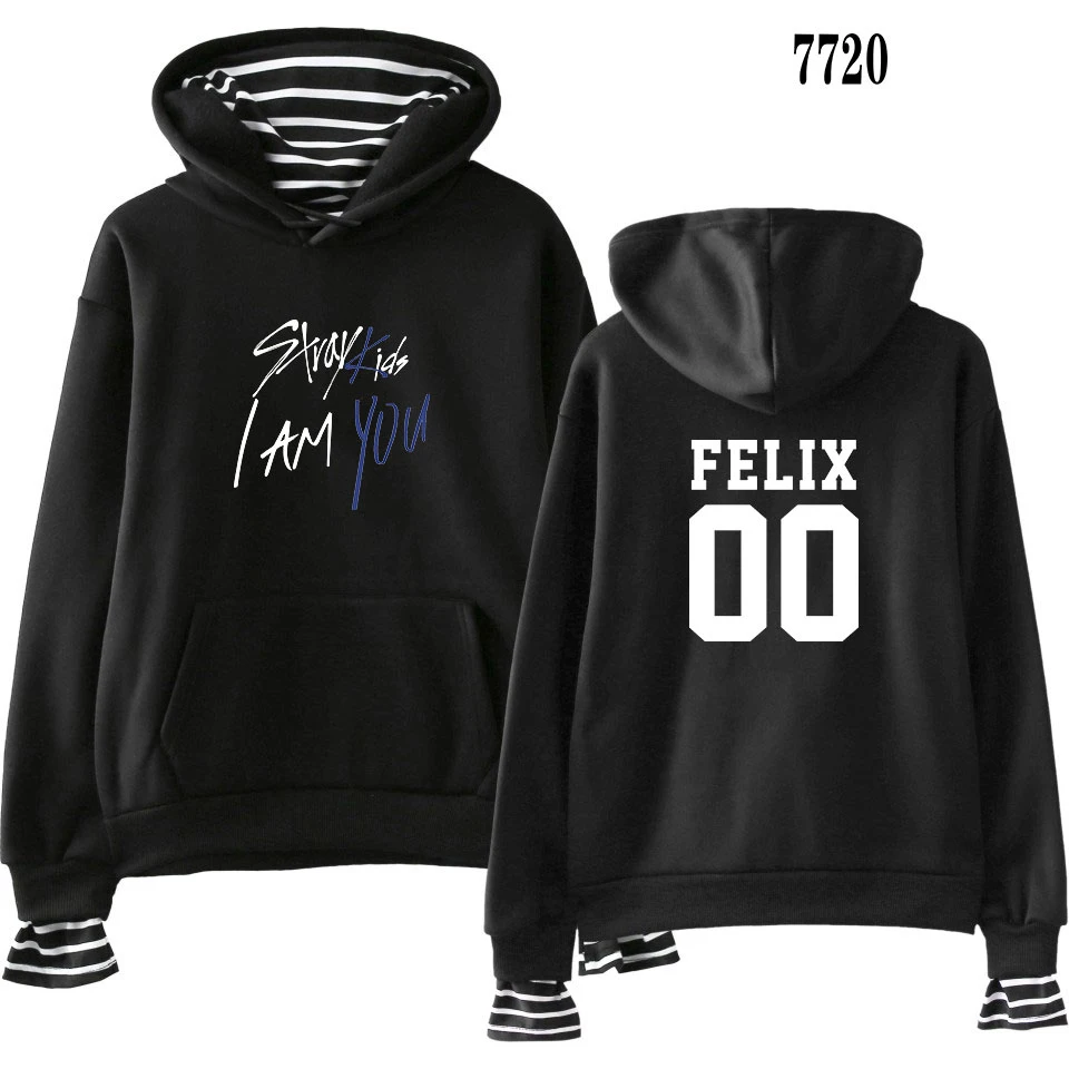 

2021 Stray Kids I Am You Fans Fashion Warm Hoodies Cool fake two Piece Fans Long Sleeve Sweatshirts Hoody Men/women Outwear