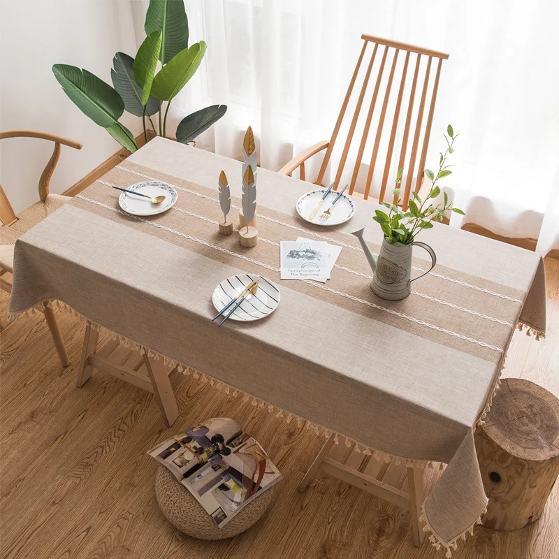 

Creative Plaid Decorative Linen Tablecloth With Tassel Waterproof Oilproof Thicken Rectangular Wedding Dining Tea Table Cloth