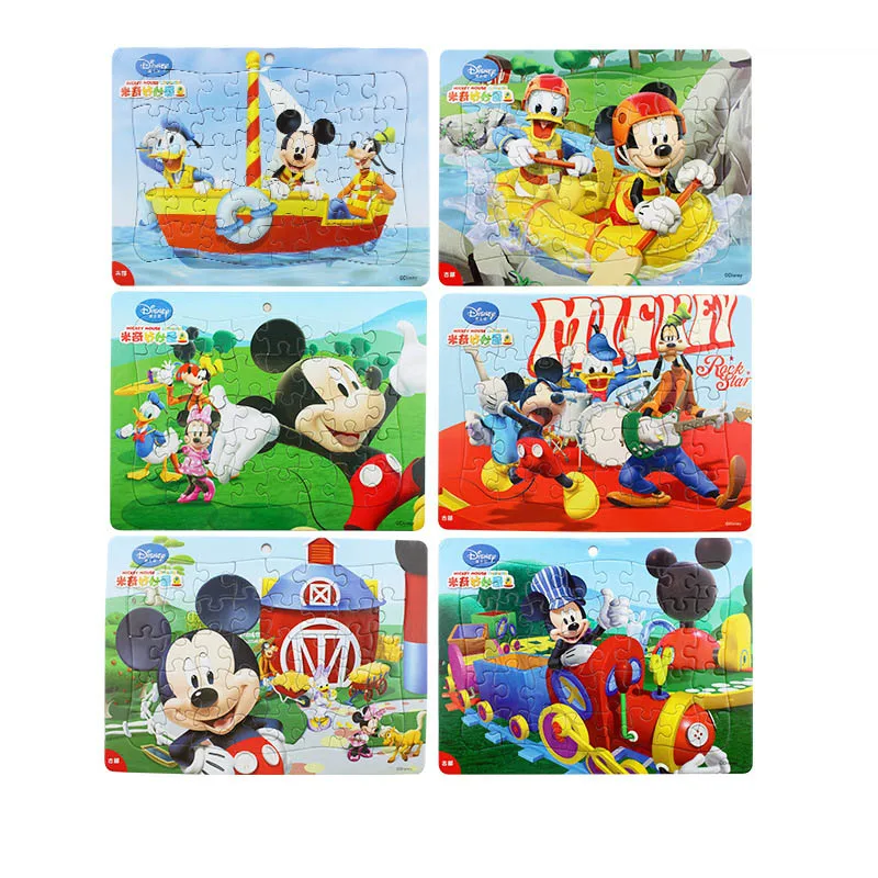 Disney развивающие игрушки головоломки с Винни-пухом для м/ф Винни-Пуха и «Микки Маус», «Бумага коробка 40 частей головоломки От 3 до 5 лет Детский пазл 6 шт./компл - Цвет: Combination 5