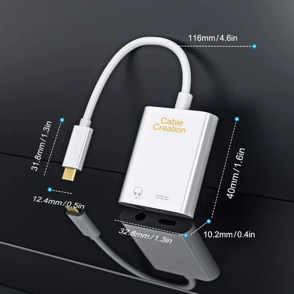 Кабель Переходник USB C на 3 5 мм Aux CableCreation 2 в 1 Тип до разъем для наушников аудио