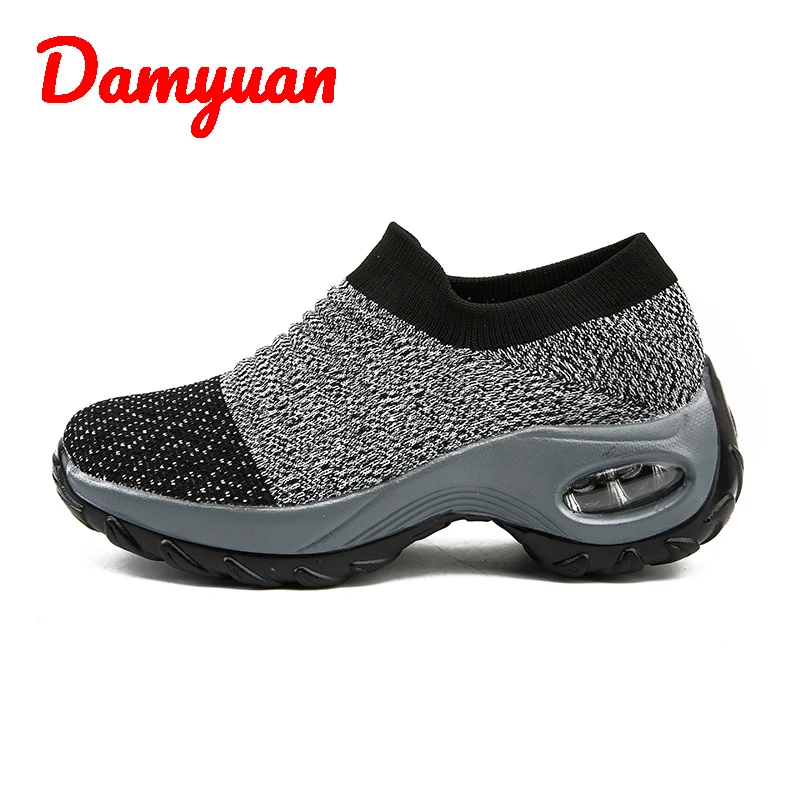 Damyuan/ новые осенние женские кроссовки с воздушной подушкой, размер 42, теплые спортивные кроссовки для бега на открытом воздухе, повседневные кроссовки, увеличивающие рост - Цвет: Серый