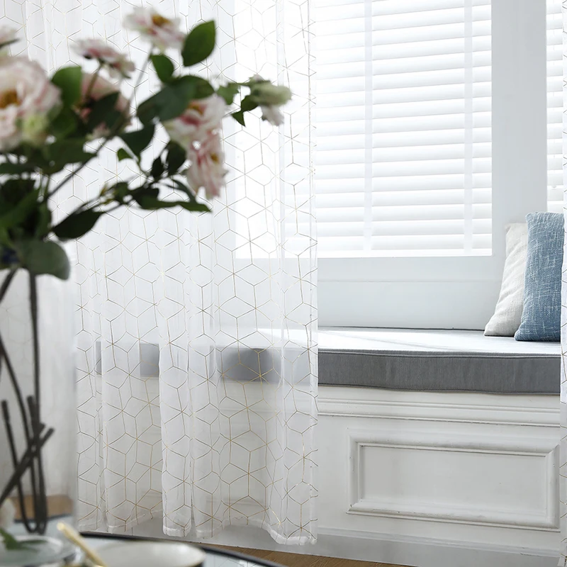 Прозрачные оконные шторы с золотым принтом для гостиной спальни современный