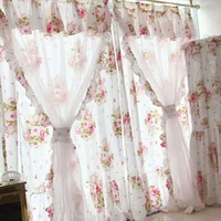 korean floral princess style curtains pastoral double layers lace cotton curtain for girls bedroom wedding room window curtain