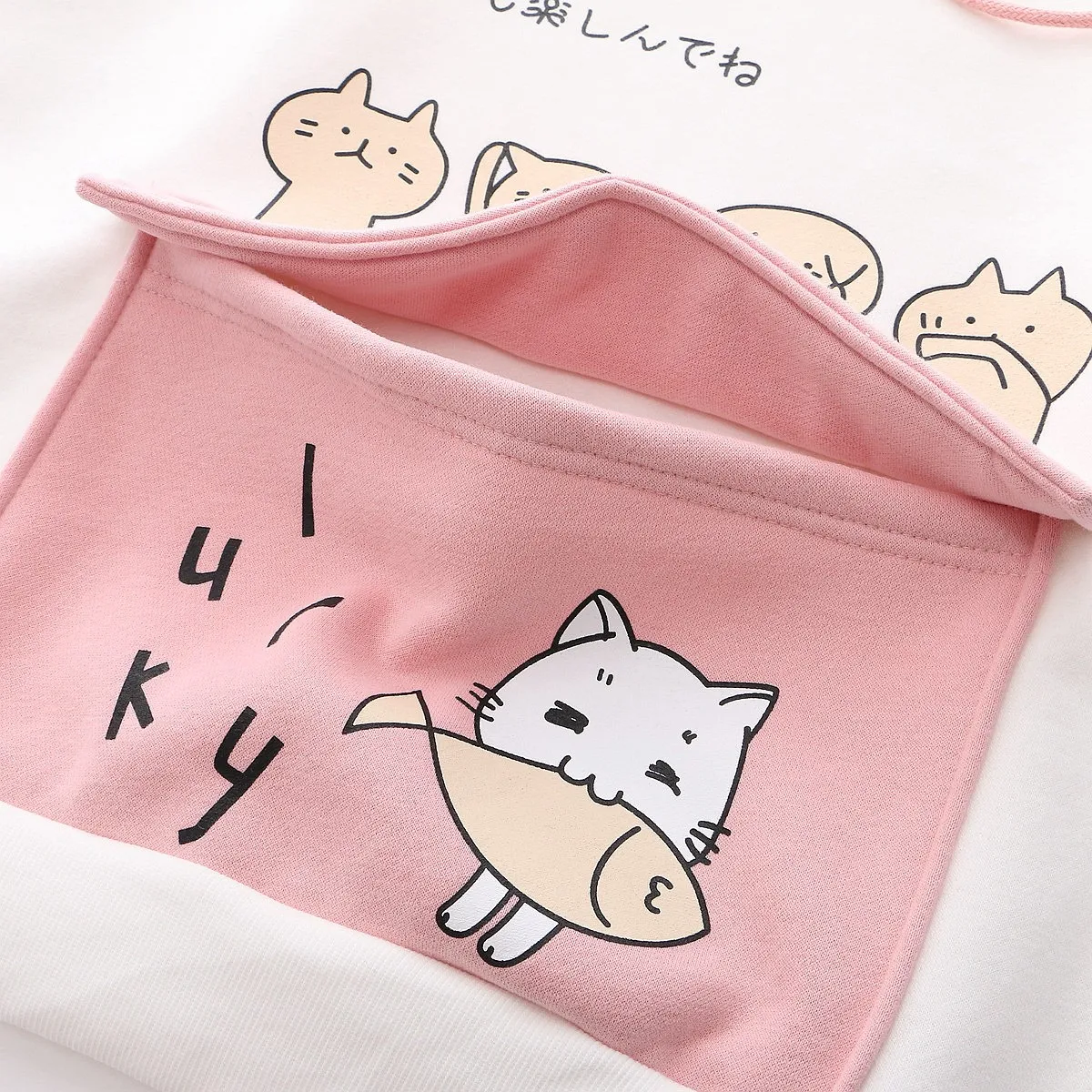 

kawaii Cat Print Autumn Sweatshirt Women Fashion Hooded Cat Cute Cotton Sleeve Tops Autumn Winter All-match Leisure Streetwear#G