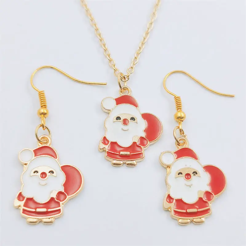 

Santa Claus Gold Earring Necklace Sets Jewelry Set Retro Vintage Antique,Fashion Women Christmas Birthday Girl Gift