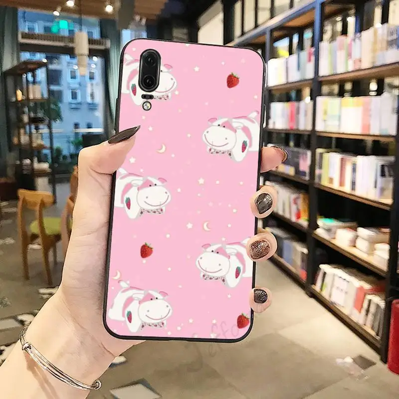 

Pink cow cartoon pattern Phone Case For Huawei honor Mate P 10 20 30 40 i 9 8 pro x Lite smart 2019 nova 5t luxury design coque