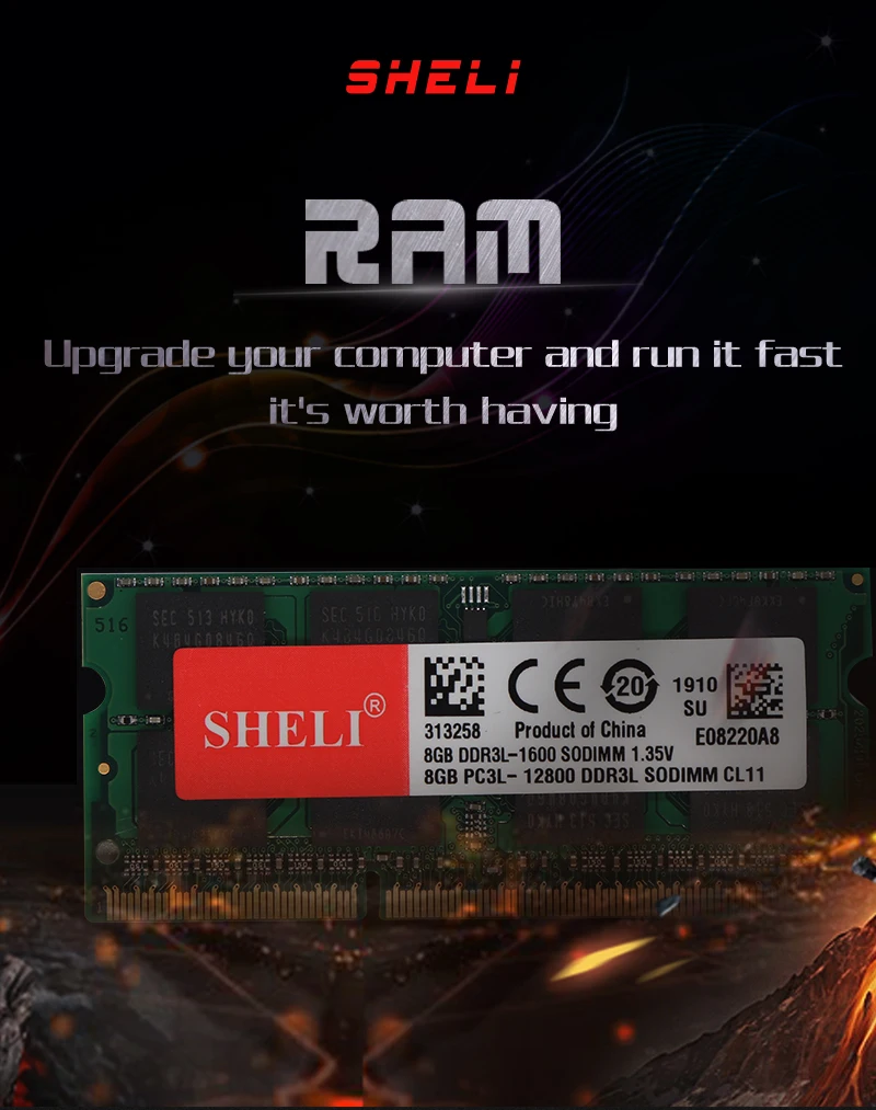SHELI новые тетради памяти 8 Гб 2RX8 PC3L-12800S DDR3L 1600 МГц SO-DIMM 204pin CL11 памяти ноутбука