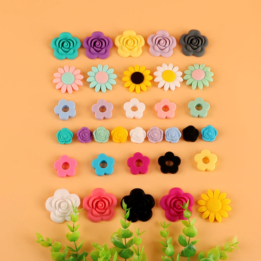 

Kovict 10pcs Silicone Flower Beads Baby Pacifier Chain Necklace DIY Accessories Dental Care Teething Ring Teether BPA Free