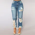 Распродажа Летних джинсовых брюк, женские модные джинсовые брюки до середины икры, модные джинсовые Стрейчевые синие облегающие прямые брюки с дырками # T2G