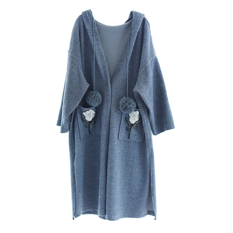 TEELYNN hooded jacket for women Pockets Floral Embroidery long sleeve Open Stitch Hooded Coat sexy Side slit loose Female | Женская