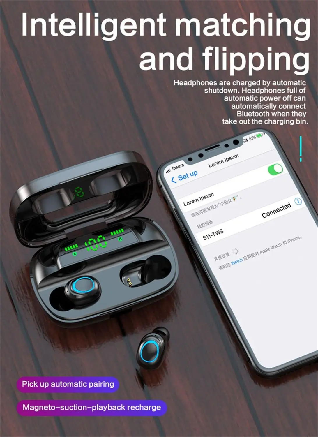 Беспроводные bluetooth наушники 1/2th музыка Спорт гарнитура Bluetooth с зарядным футляром