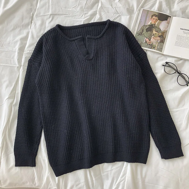 

Solid small plaid sweater women's 2020 winter new Korean version of the long-sleeved simple loose casual round collar head top