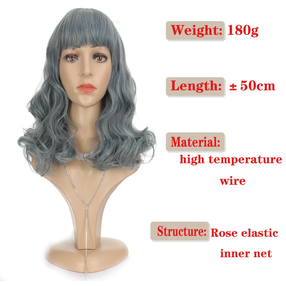 

XUAN GUANG Short Wavy Wigs for Women African American Synthetic Pink Hair Purple Wigs with Bangs Heat Resistant Cosplay Wig