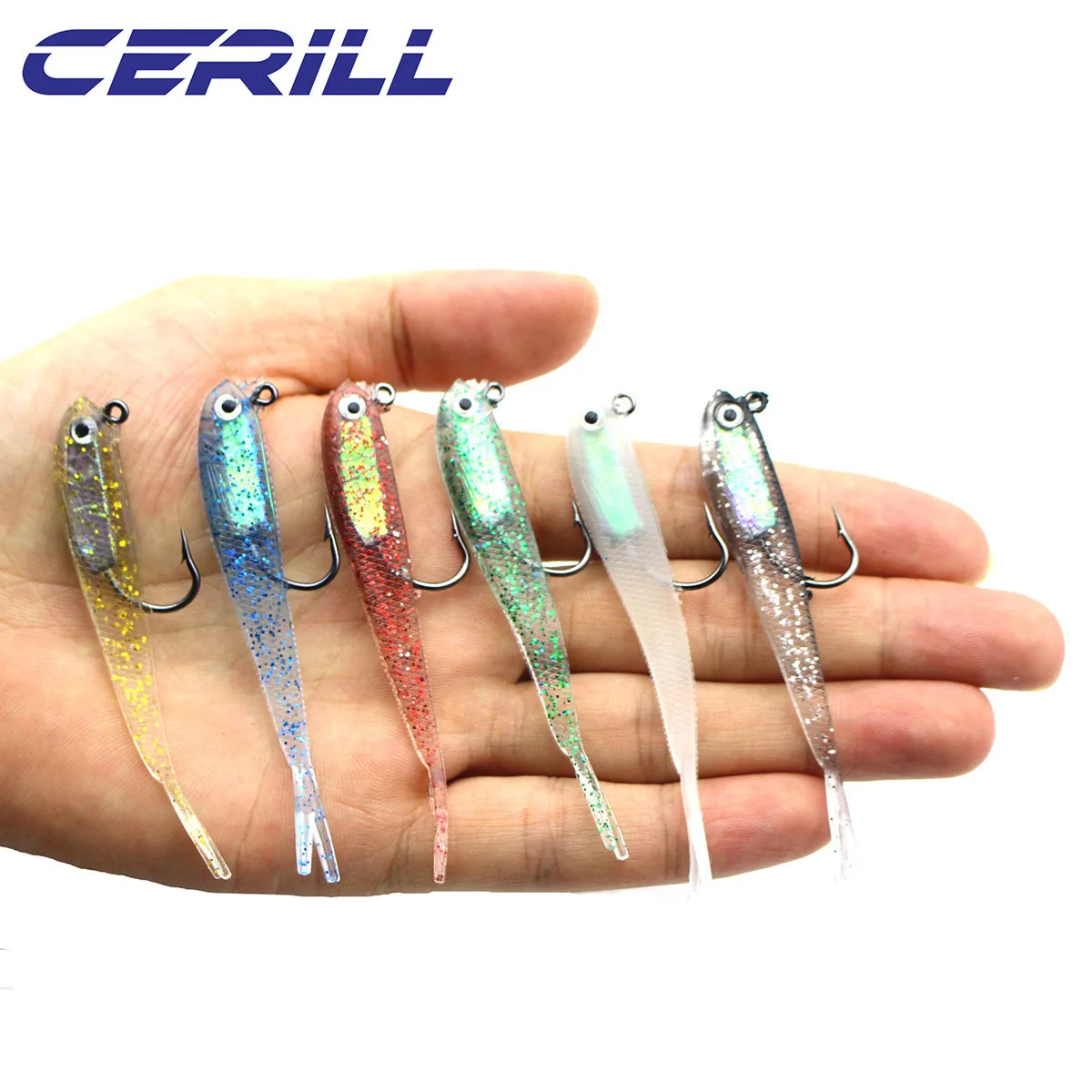 Lot 10 Cerill Fork Tail Jig Head With Hook Soft Fishing Lure Artificial Bait Silicone Wobblers Carp Bass Pike Swimbait Tackle