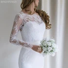 Шифоновое атласное свадебное платье-русалка, простое кружевное платье с открытой спиной и длинным рукавом, со шлейфом и аппликацией, новинка 2020