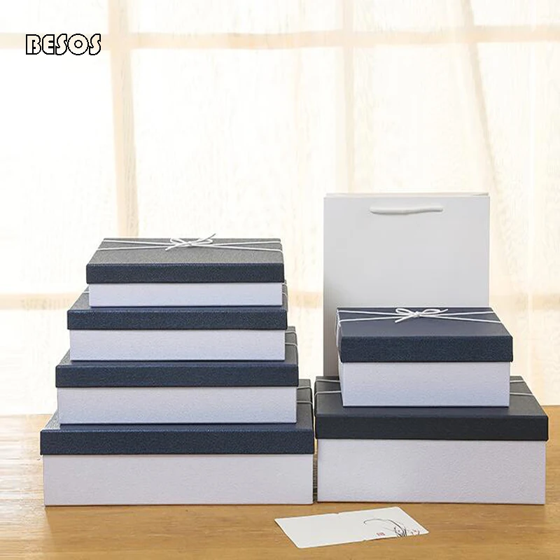 Высококачественная простая Подарочная коробка синяя и белая рельефная рубашка