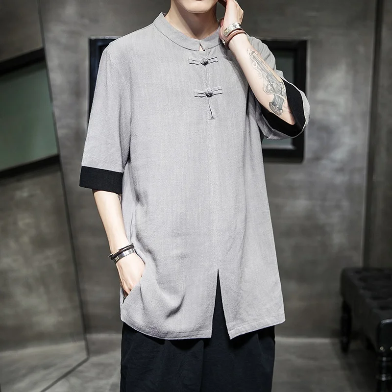 Мужская Летняя китайская рубашка 2019 мужская верхняя одежда из хлопка и льна