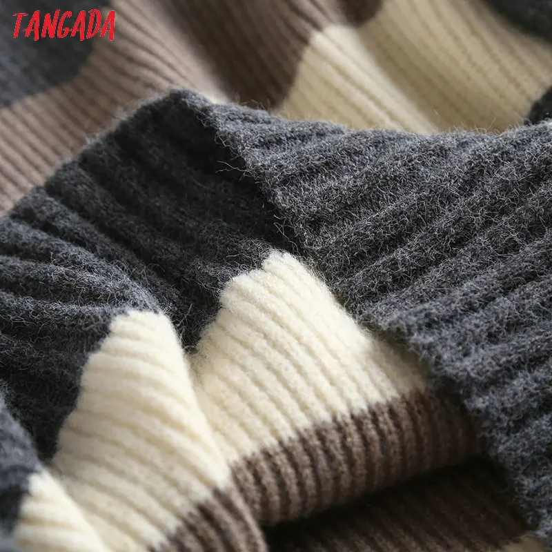 Tangada women stripe pattern oversize long jumper sweater atumn winter fashion long sleeve o neck pullovers tops BC58