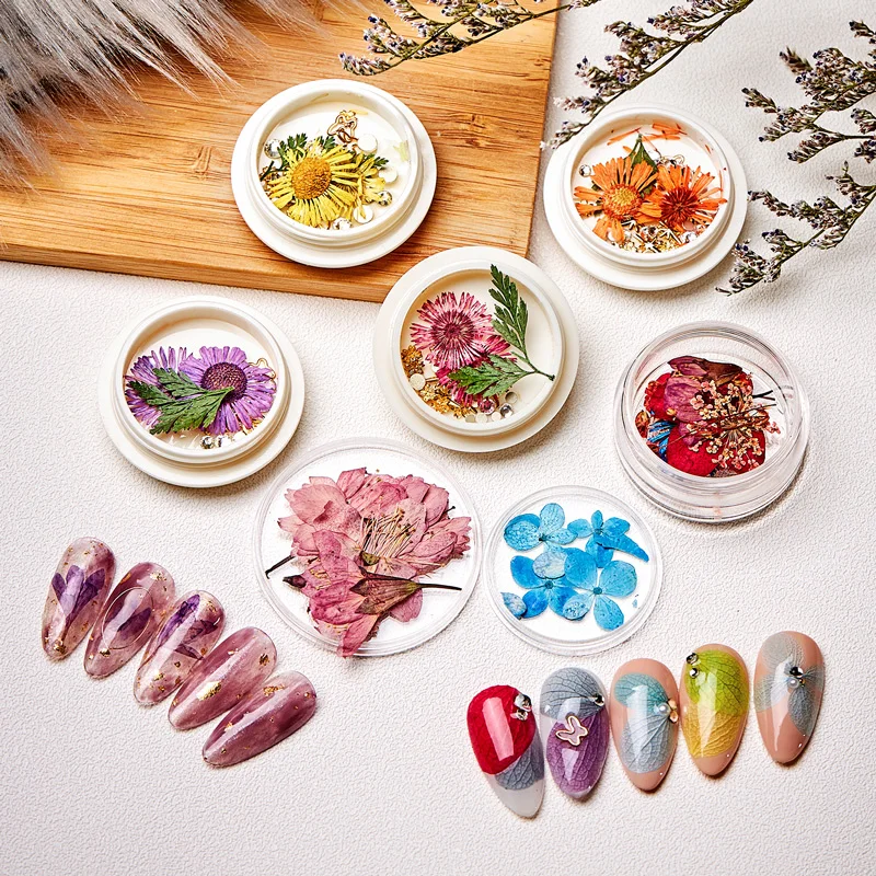 Сушеные цветы Четыре лилии украшения для ногтей натуральные Цветочные наклейки