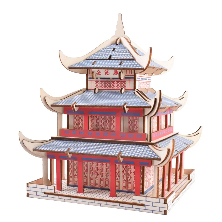 

candice guo 3D wooden puzzle DIY toy woodcraft architecture kit China ancient building yuayang tower birthday Christmas gift 1pc