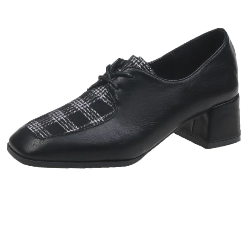 

2020 New Black Luxury Designer Shoes Women Pumps Square High Heels Work Leather Ladies Shoes Excellent Women Shoes Zapatos mujer