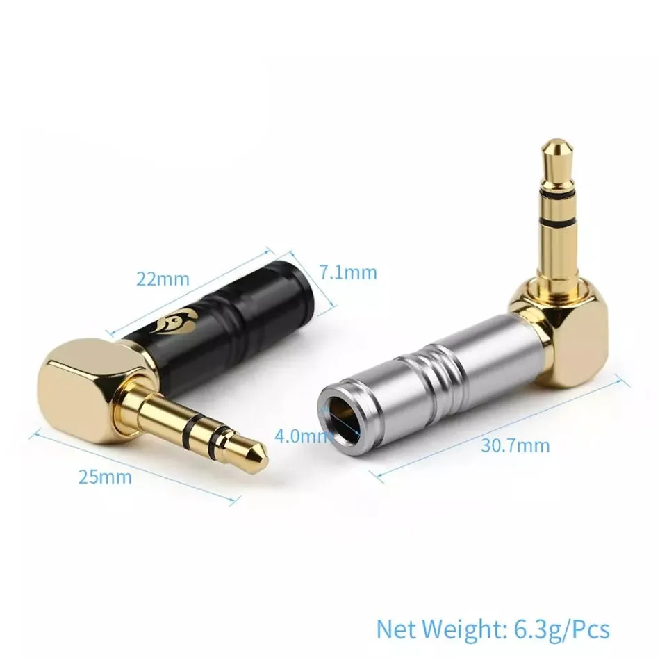 1pc Jack 3.5mm Right Angle Earphone Plug 3 Poles Gold Plated Wire Connector for 4mm Headphone Cable DIY 25mmx30.2mm Black Silver |