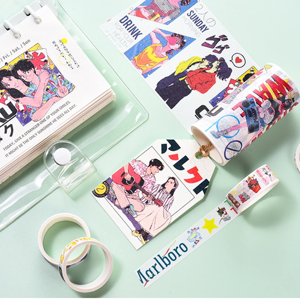 

6 Roll/set Creative Retro Washi Tape Stickers Set DIY Decoration Diary Scrapbooks Collage Masking Tape Cartoon Stationery Tapes