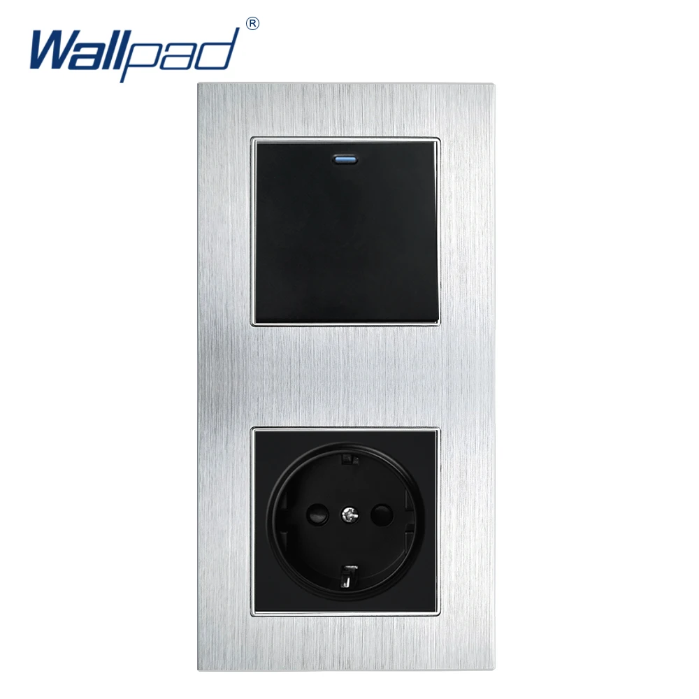 1 Gang 2 Way EU Socket German Standard Wallpad Luxury Wall Outlet Satin Metal Panel 86*172mm Power | Обустройство дома