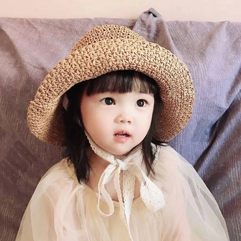 

ncmama 1PC Fashion Lace Baby Hat Summer Straw Baby Girl Cap Beach Children Panama Hat Princess Baby Hats and Caps for Kids