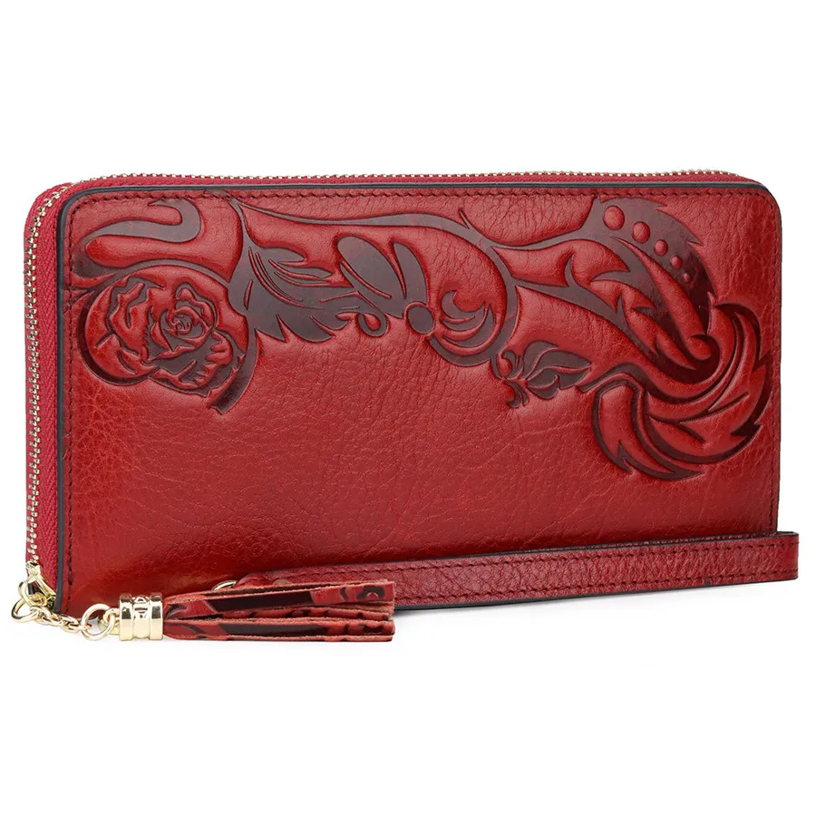 Женские кошельки Женский кошелек из натуральной кожи Цветочный клатч коровьей