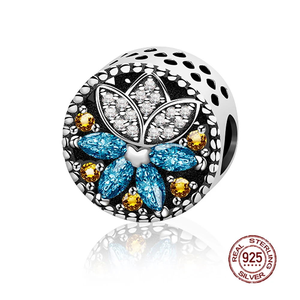 

NEW Original Design 100% 925 Sterling Silver Blue Peacock Gem Charm Beaded Women Fashion DIY Jewelry XZ001-XZ020