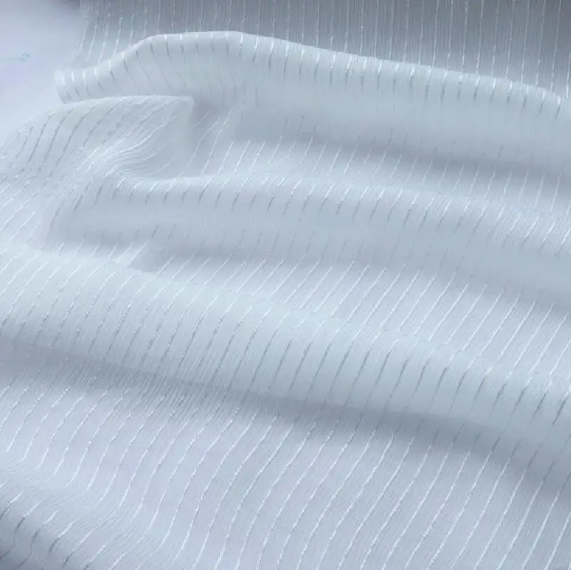 

Snow white silk gauze brocade silk satin fabric designer coat dress fabric Shunyu stripe fabric 11mmTransparent Underwear stocki