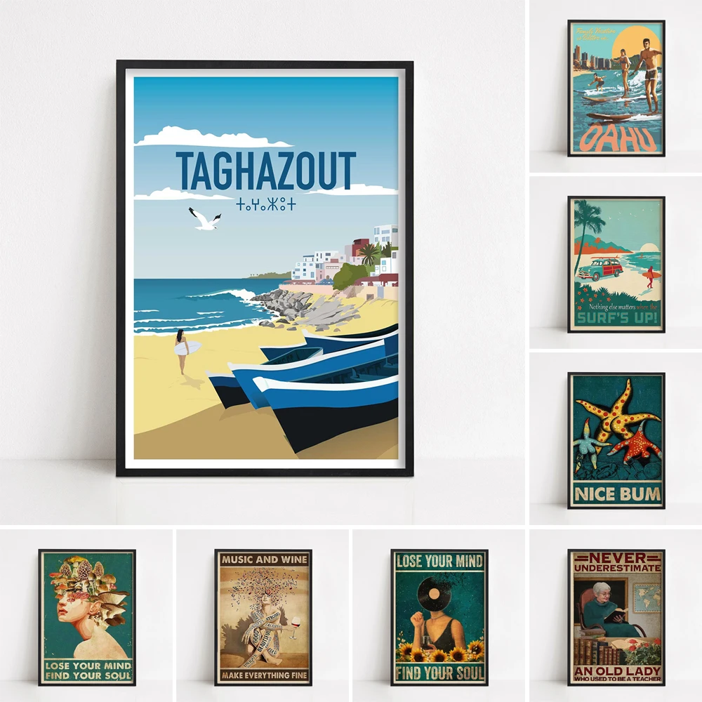 Постер для путешествий в Марокко настенный пляжный декор серфинга домашний