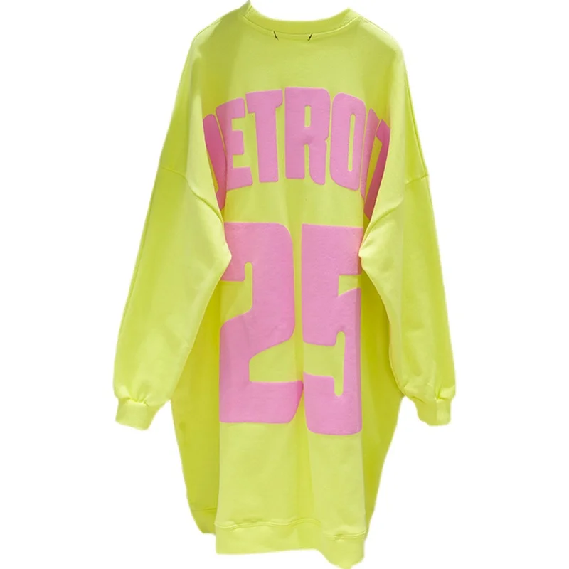 

2021 Spring New Cotton Round Collar Letters Printed Long Hoodie Women's Oversize Casual Tops Tide Candy Color Sweatshirts