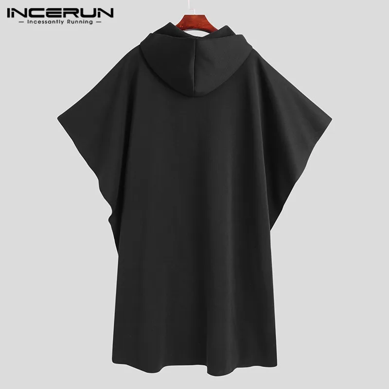 

Stylish Men Cloak Coats Hooded Cape Solid Loose 2021 Streetwear Punk Style Windproof Men Long Trench Chic Winter Poncho INCERUN