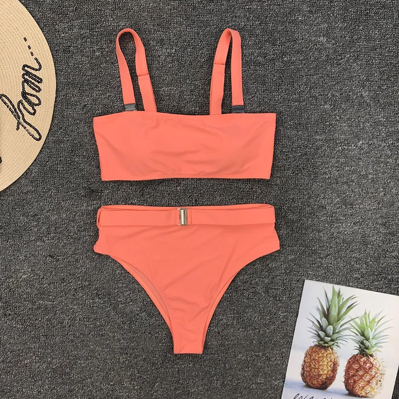 2019 высокая Талия бикини набор красный купальник женский купальный костюм с