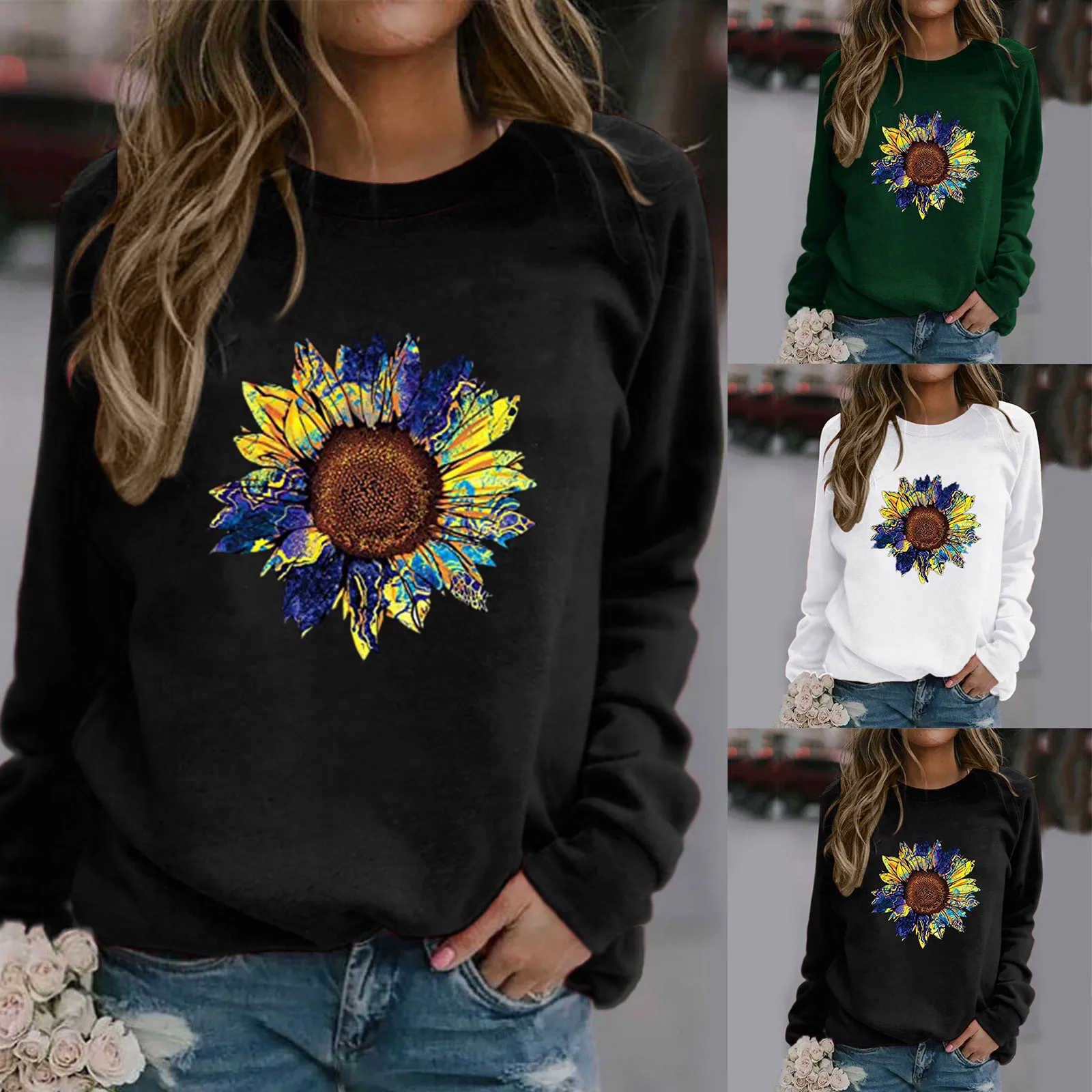 

Women Sweatshirt Ladies Fashion Autumn Sunflower Print Long-sleeved Sweatshirt Casual Blouse Pullover Female Sudadera Mujer#G