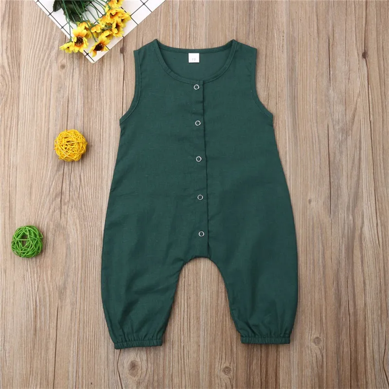 Pudcoco Newborn Baby Boy Girl Clothes Cotton Linen Romper Solid Sleeveless Striped Jumpsuit Outfit Baby Summer Clothing 0-24M images - 6