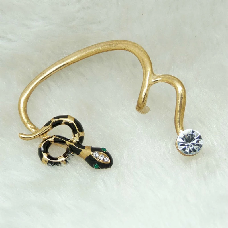 Винтажная змея со стразами серьги-манжеты для женщин трендовые хип-хоп