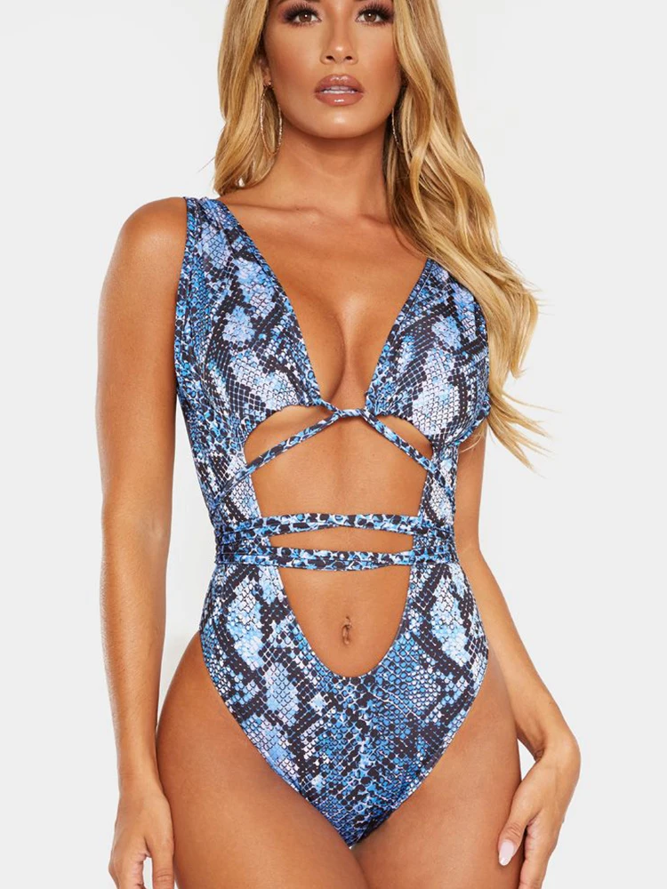 Женский леопардовый слитный купальник желтый с вырезами монокини высоким