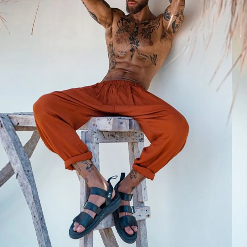 

Summer New Fashion Jogging Trousers For Mens 2022 Spring Casual Loose Solid Color Pants Men Vintage Mid Waist Pants Streetwear