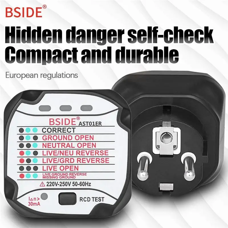 

BSIDE Socket Tester AST01 EU/US/UK/AU Plug RCD GFCI Test Outlet Wall Plug Detector 7 Patterns Ground Zero Line Plug Tester