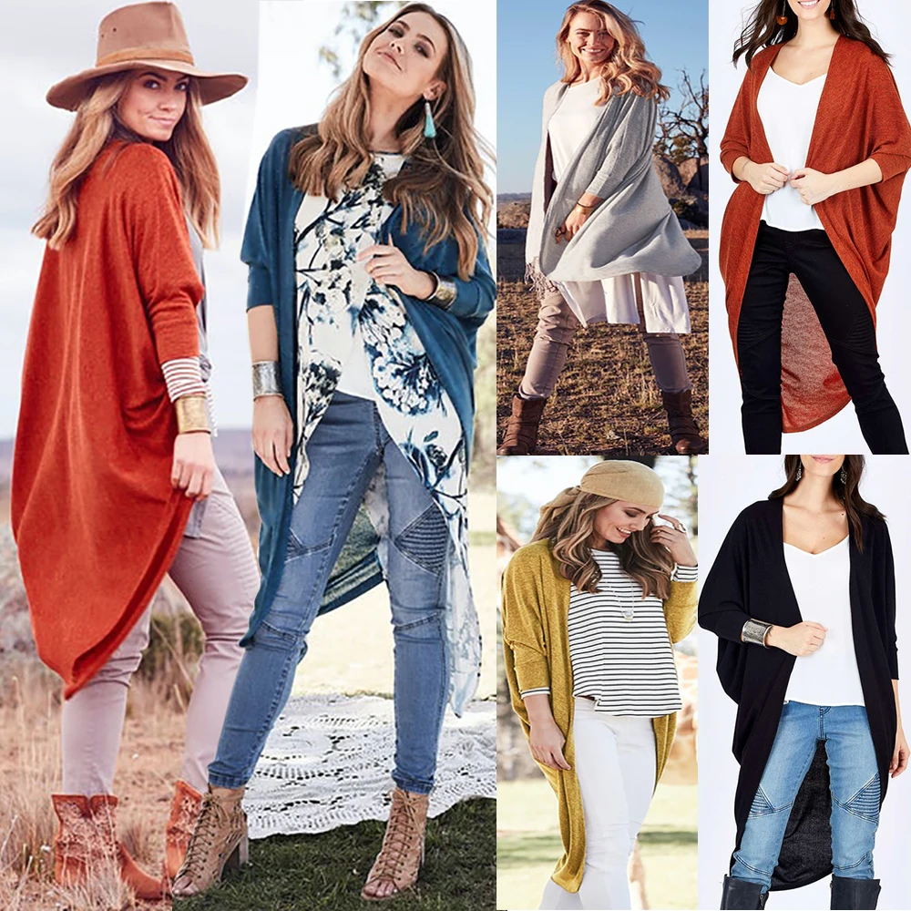 Женский модный однотонный кардиган с рукавом 3/4 Свободный Повседневный